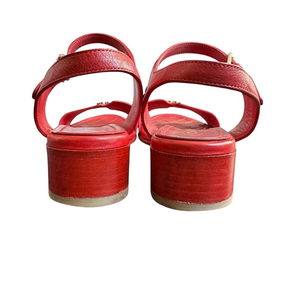 Authentic CHANEL Red Lambskin Leather Mattelasse & Gold Sandals Dress Shoes 37 C - Picture 7 of 16